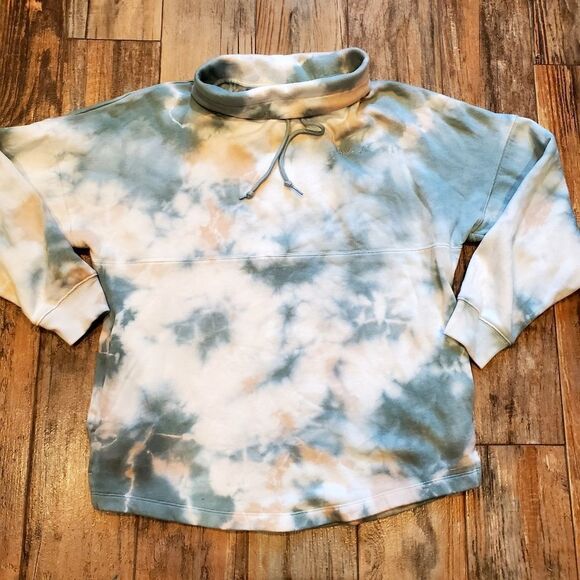 🔹️Victoria's Secret PINK Optic White Seasalt Tie Dye Cowl Neck Sweatshirt Small - Picture 4 of 12